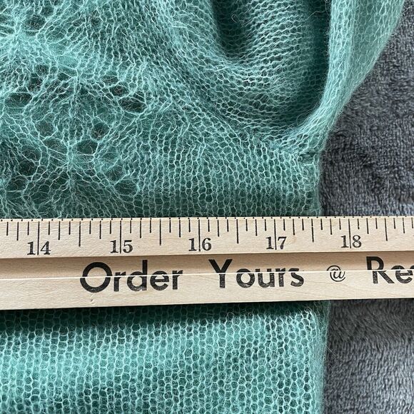 Anthropologie Knitted & Knotted Irina Sweater Medium Green Alpaca Sheer Hem Boho - Picture 8 of 11